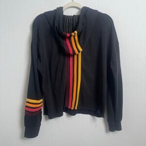 Vintage Havana Black Cropped Hoodie Rainbow Stripe Sleeve Back Detail Size M